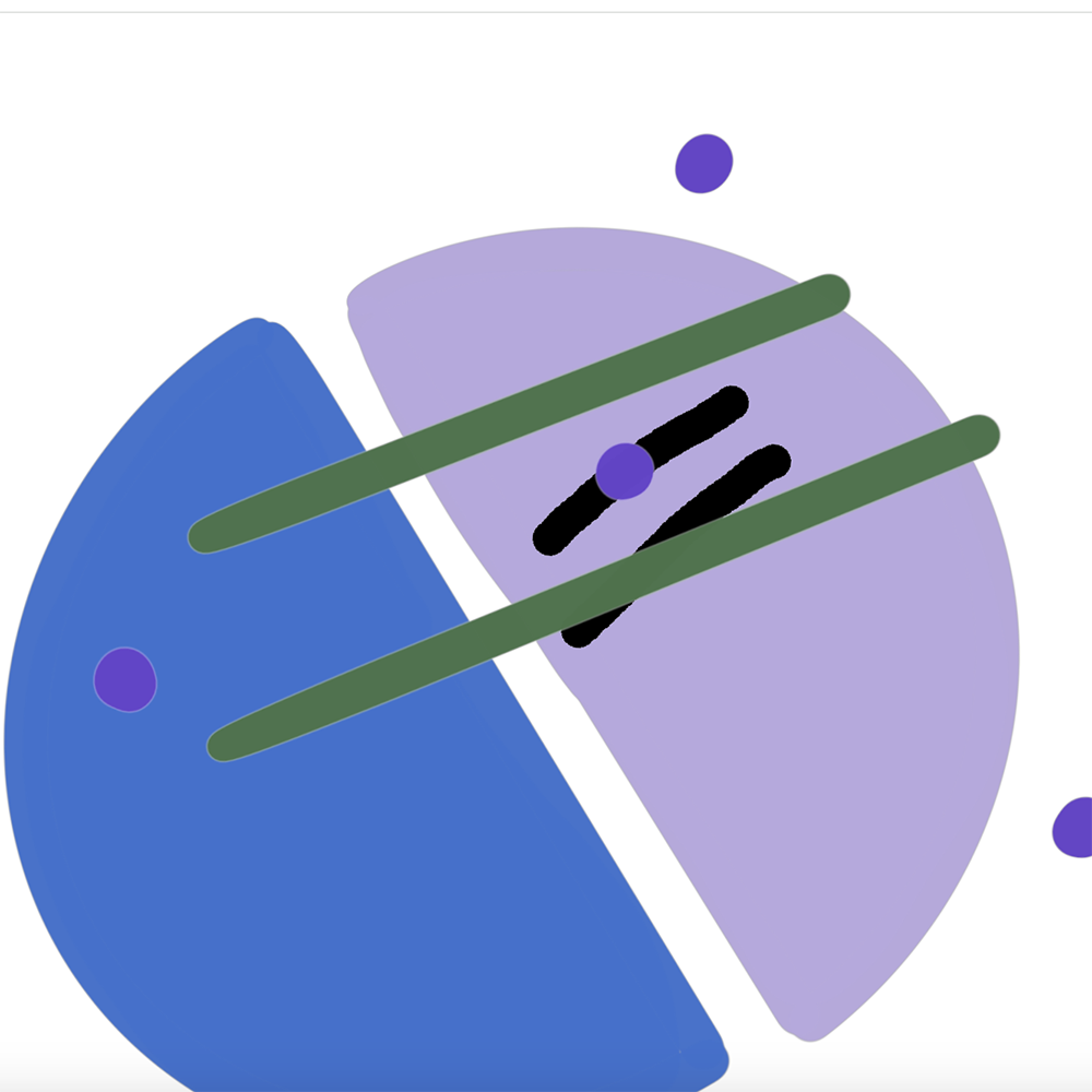 <b>Experimenting with Shapes</b><br>In this step, I explored basic shapes like circles and lines to build the foundation of my creativity code. The green lines and purple dots represent initial attempts to connect different elements.